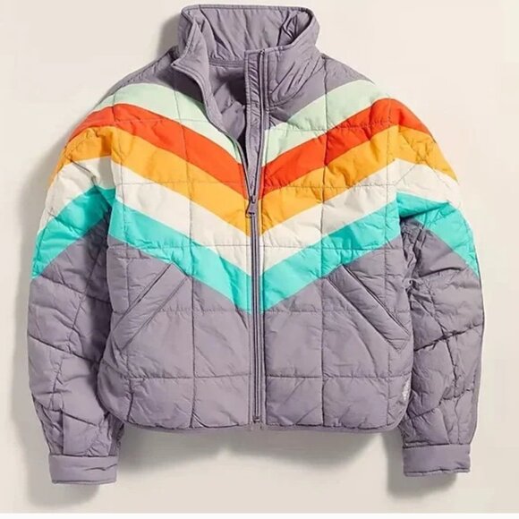 NWT Free People Pippa Printed Packable Puffer Jacket in Steel Peach Combo - Picture 5 of 10